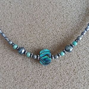 Abalone and freshwater pearl necklace